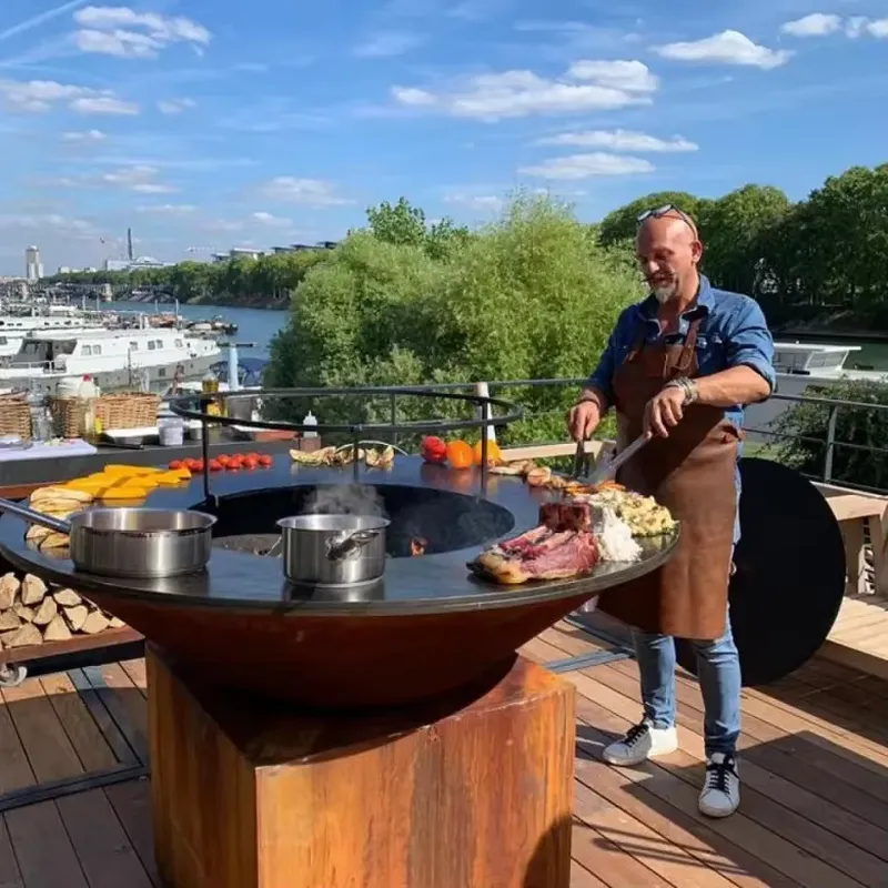 Outdoor Camping Oven - 80cm Corten Steel Fire Pit BBQ