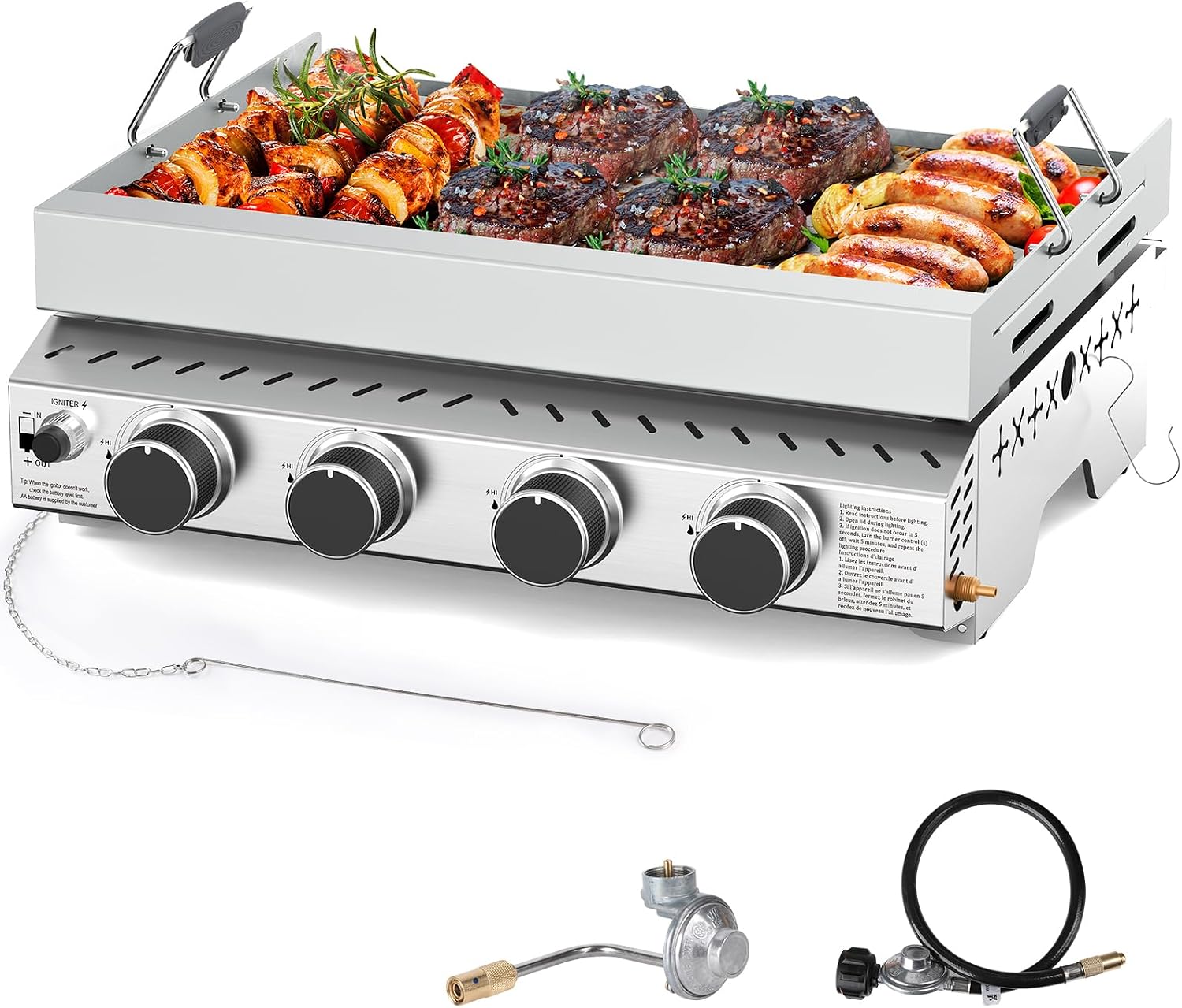 Outdoor Camping Grill - Portable 4 Burner Stainless Steel BBQ
