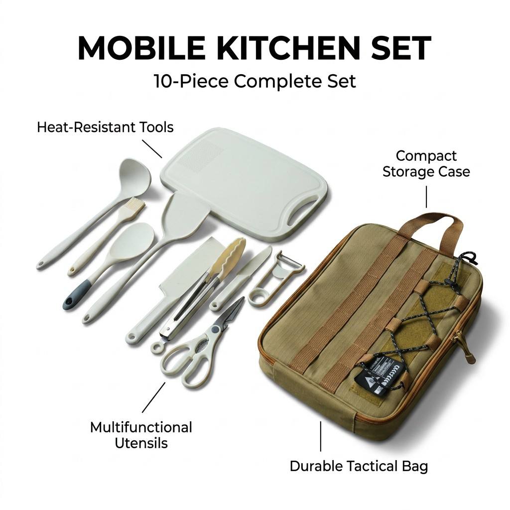 Outdoor Camping Kitchen Table - Portable 9Pcs Camping Kitchenware Set Outdoor
