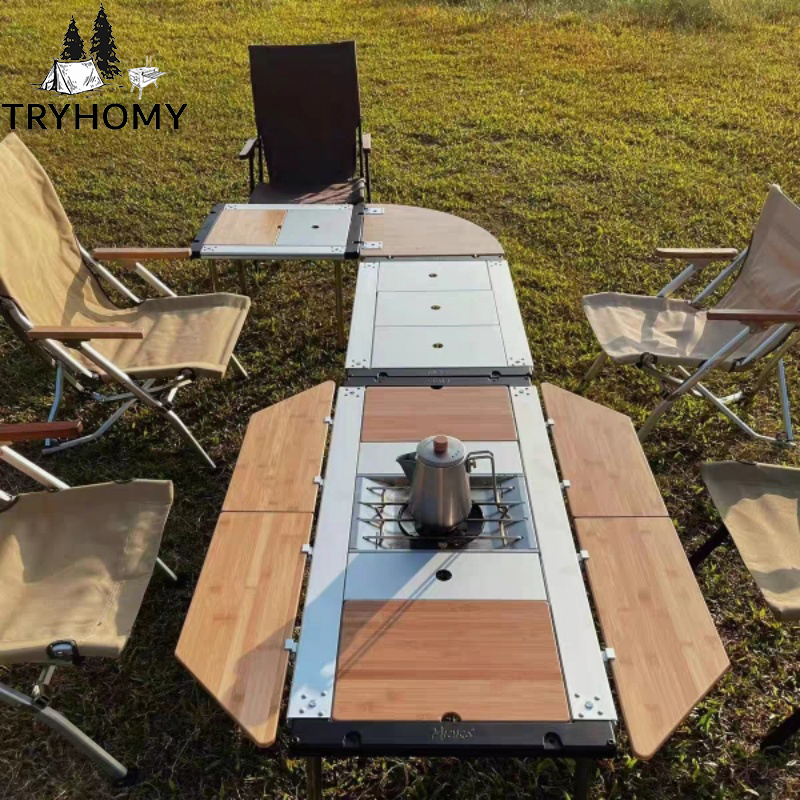 Outdoor Camping Kitchen Table - Tryhomy IGT Table Bamboo Extension Plate