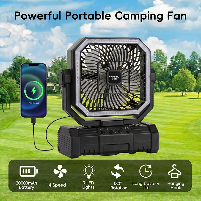 Outdoor Camping Gazebo - 20000mAh Camping Ceiling Fan Rechargeable Battery