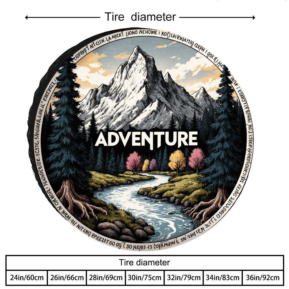 Outdoor Camping Vehicle - Vintage Outdoor Adventure Scenery Print Tire