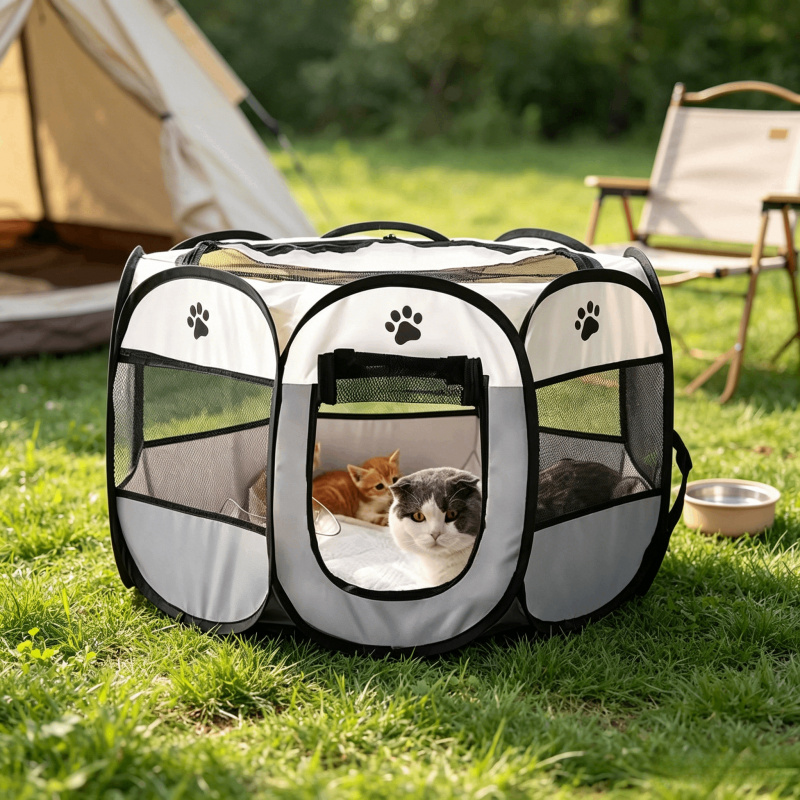 Outdoor Camping Dog Fence - Portable Foldable Octagonal Pet Playpen Kennel