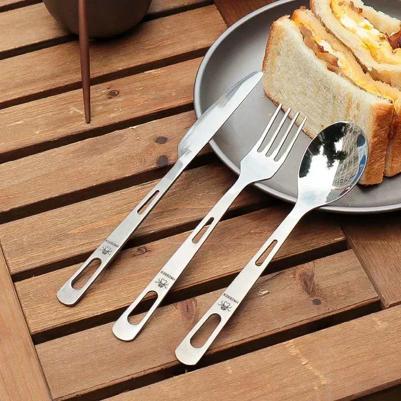 Outdoor Camping Kitchen Table - HWZBBEN Titanium Fork Spoon Knife Set