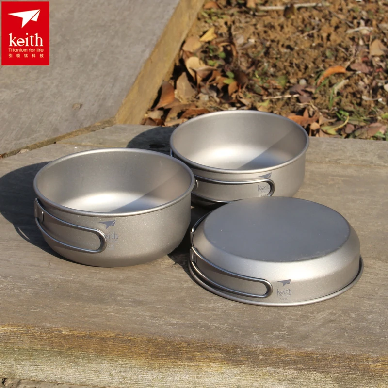 Camp Cooking Set - Keith 3PCS Titanium Cookware Pans Bowls