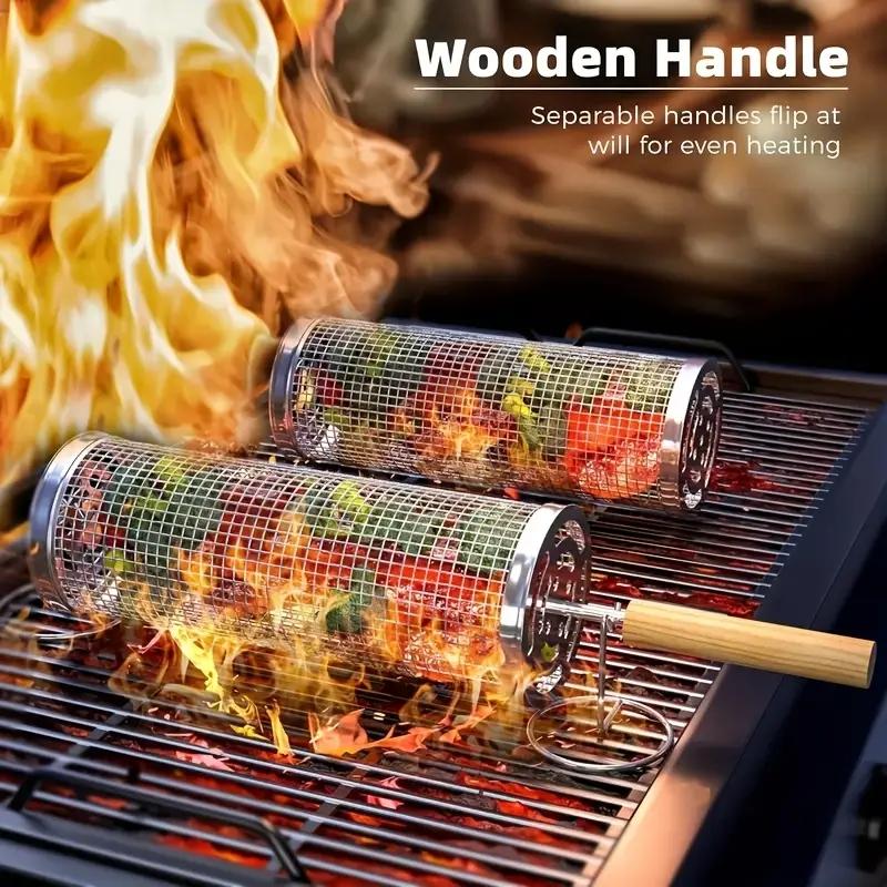 Outdoor Camping Grill - Stainless Steel BBQ Grill Basket, Round