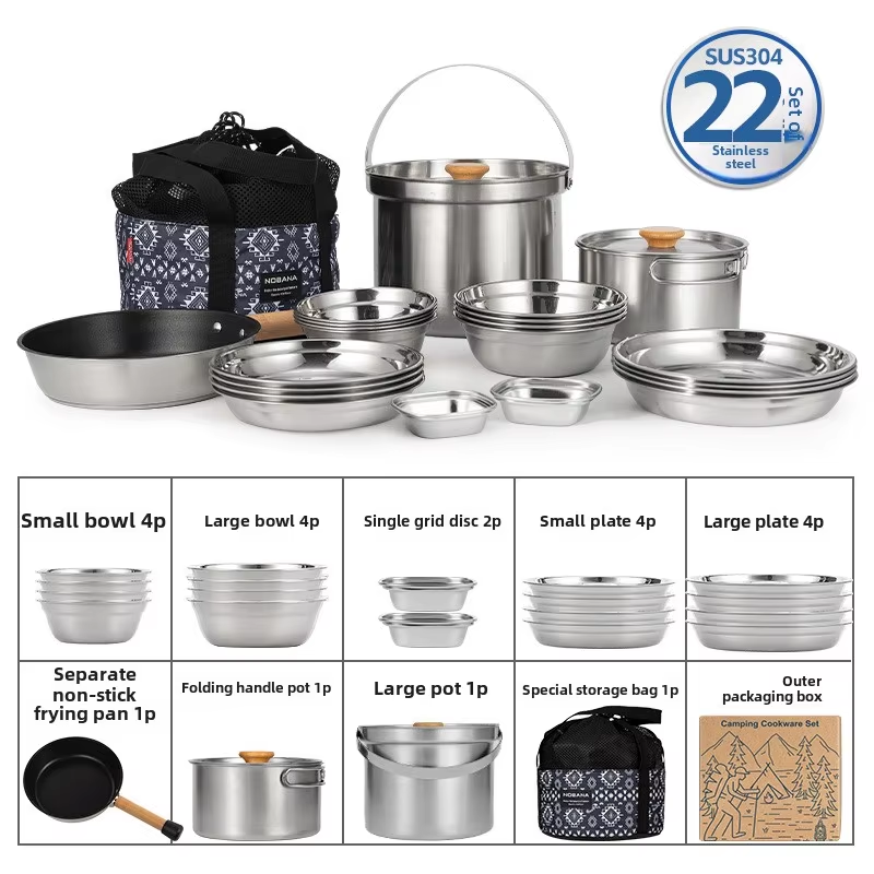 Outdoor Camping Kitchen Table - NOBANA Newest Outdoor Stainless Steel Pot