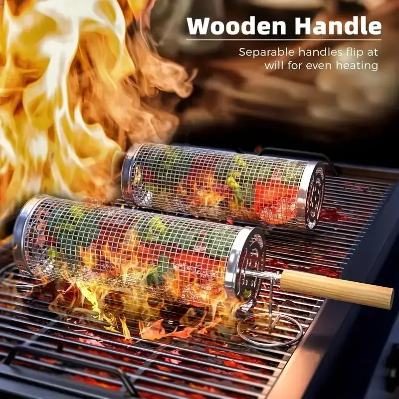 Outdoor Camping Grill - Stainless Steel BBQ Grill Basket, Round