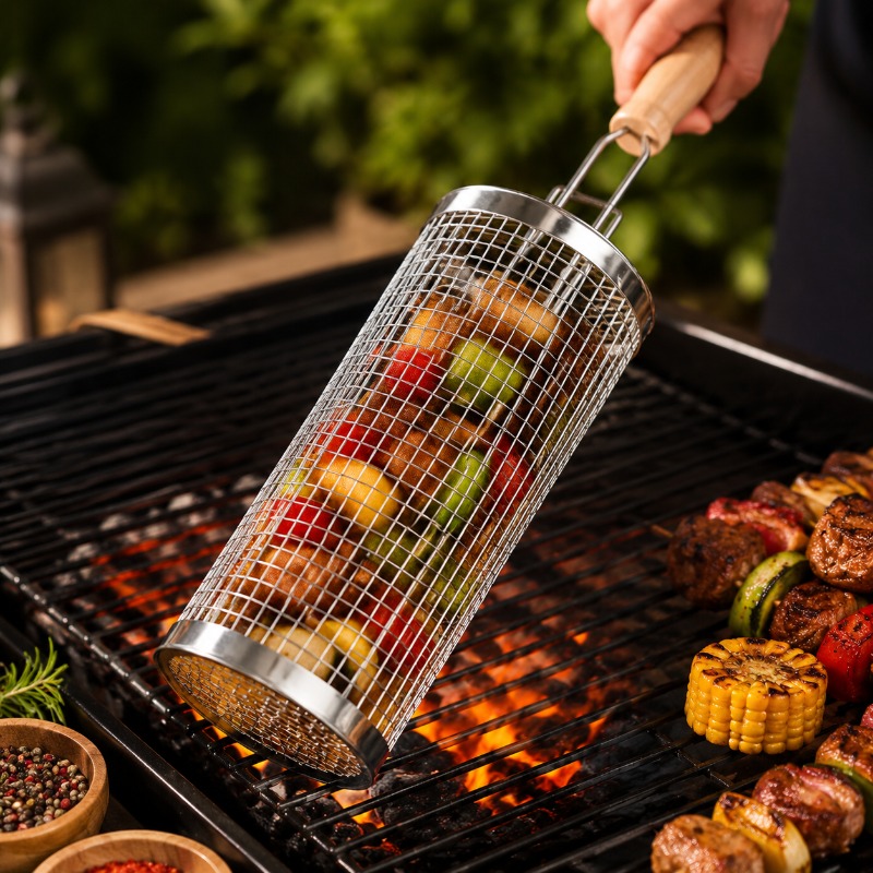 Outdoor Camping Youtube - Round Barbecue Grill Basket Set Stainless