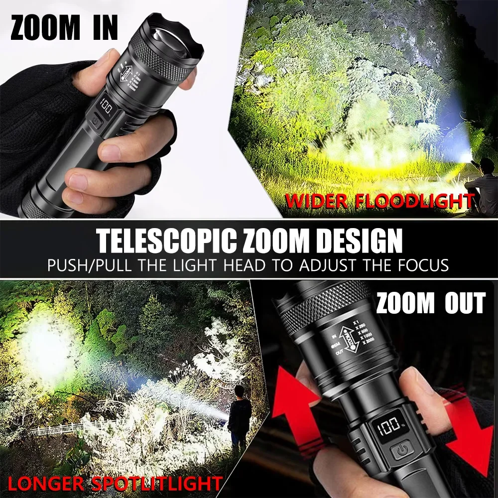 100000LM Super Bright Flashlig - Outdoor Camping Lamp recension och pris