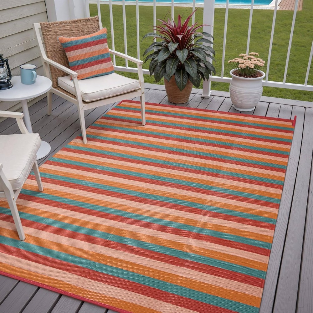 5x8 Outdoor Rug Orange Red Str - Outdoor Camping Decke recension och pris