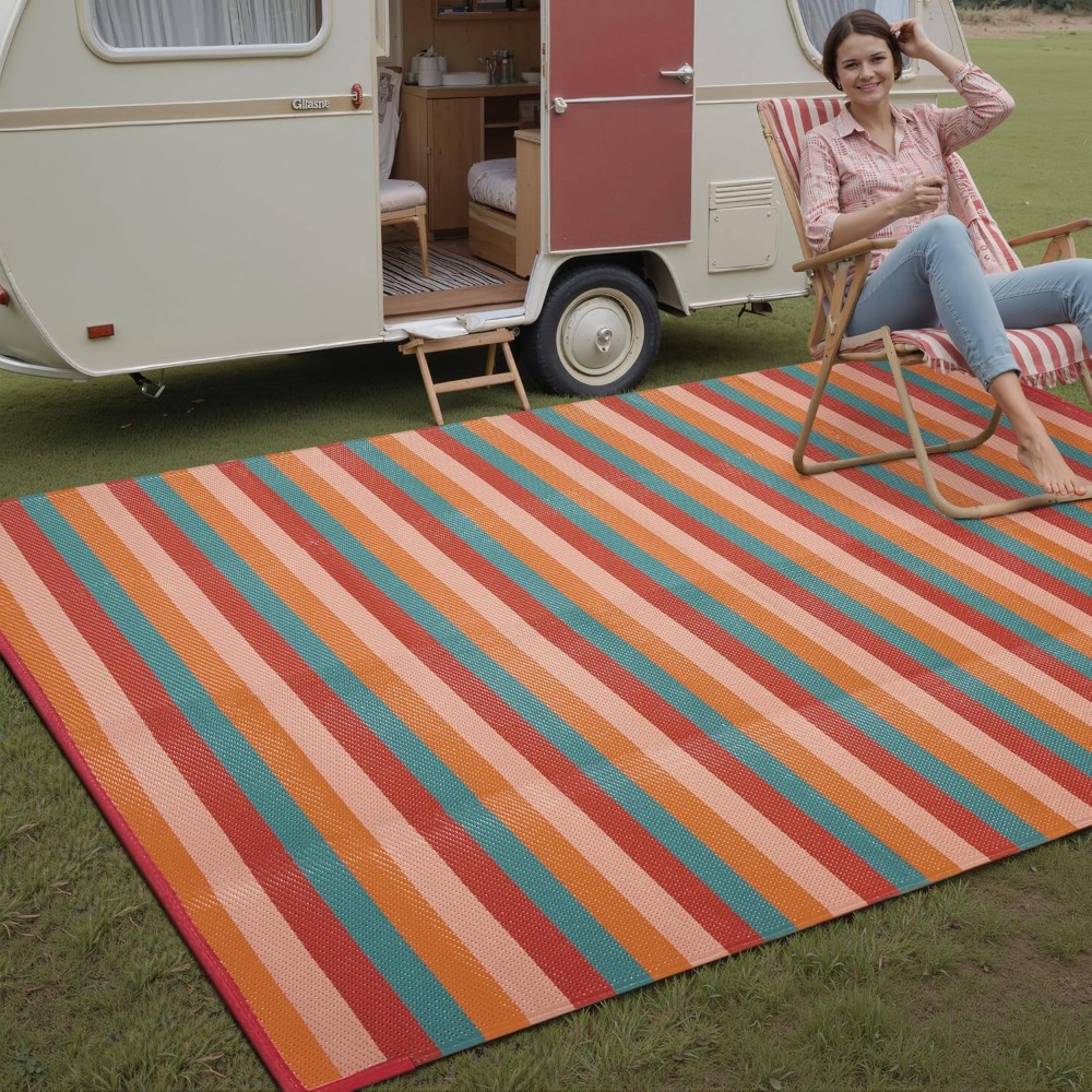 5x8 Outdoor Rug Orange Red Str - Outdoor Camping Decke recension och pris