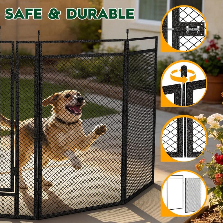 Dog Playpen with Safety Mesh 3 - Outdoor Camping Dog Fence recension och pris
